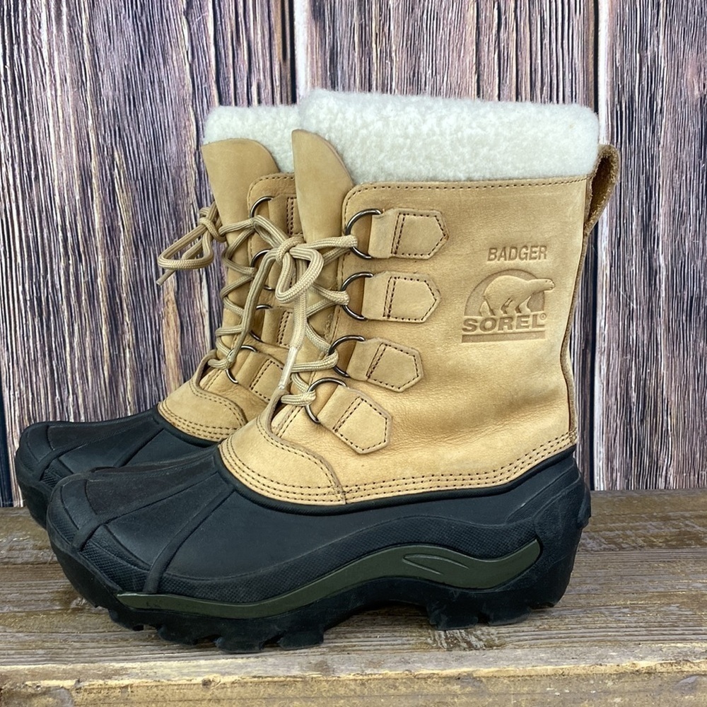 Sorel Badger II (NL1010-280) Camel Colored Leather Snow Boots  -Size 6 - Picture 2 of 9